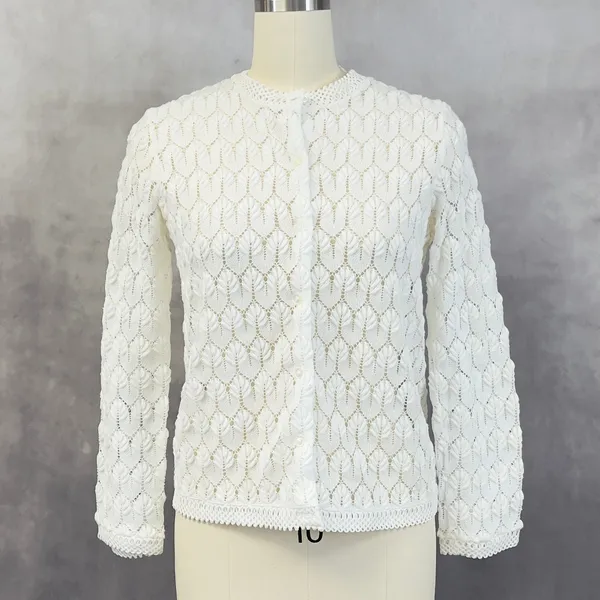 Vintage 60s Americana Womens Pointelle Knit Cardigan Sweater‎ Size Medium Japan - Image 14