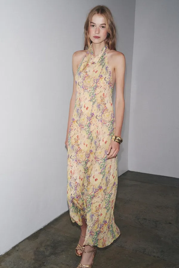 Zara floral Boho open back Halter Maxi summer vacation Dress - Image 10
