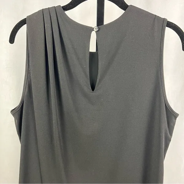 bar III Dress Womens Medium Black Drapey Sleeveless Keyhole Button Cocktail Midi - Image 4
