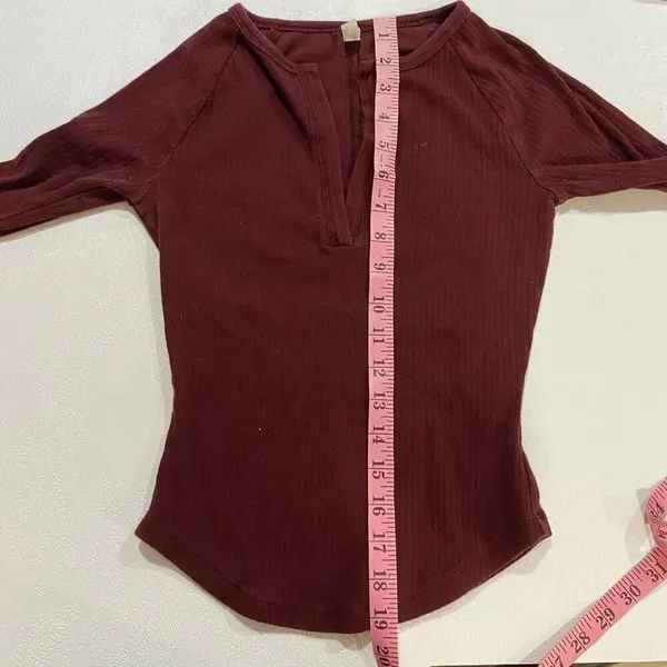 Intimately Free People Burgundy Ribbed Long Sleeve Henley Top XS - Image 6