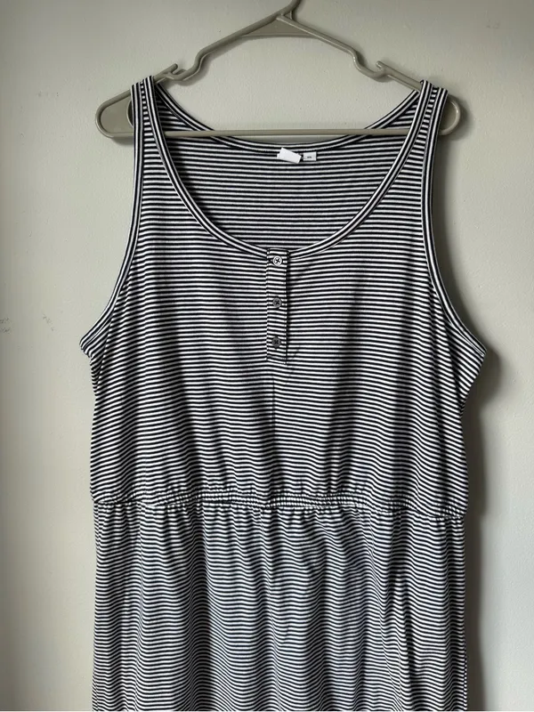 GAP Navy Blue White Striped Sleeveless Dress MIDI Dress Buttons Soft Size XXL - Image 3