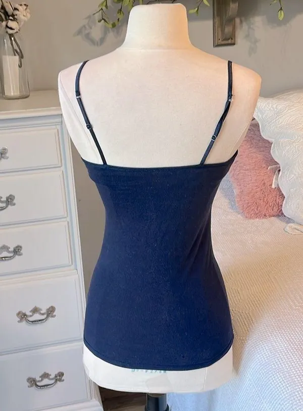Navy Blue Cami Spaghetti Straps Adjustable Tank Bra Shelf Womens XS - Image 3