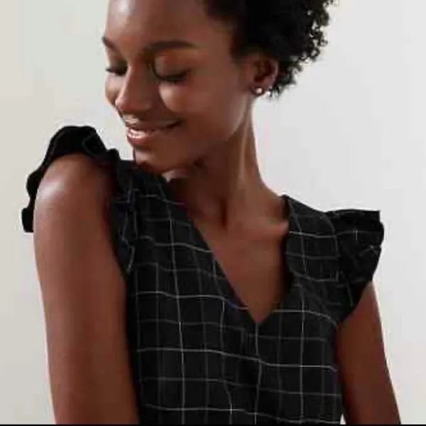 LOFT NWT Black Windowpane Plaid Flutter Sleeve Shift Mini‎ Dress 16 Plus $89 - Image 3