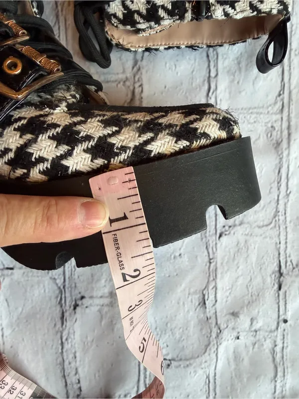 Betsey Johnson Y2K Chunky Platform Boot Houndstooth Black White Buckle Bratz 6.5 - Image 6
