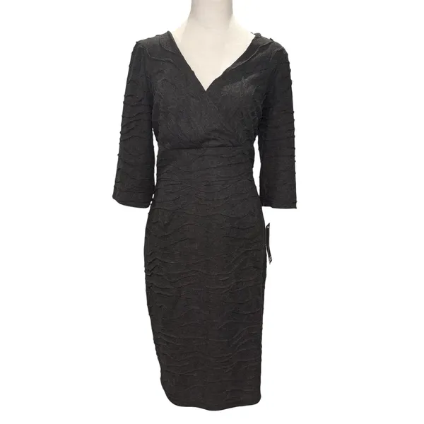 Adrianna Papell NWT V-Neck Lined Dress‎ Knee Length Textured Dark Gray Size 14 - Image 2