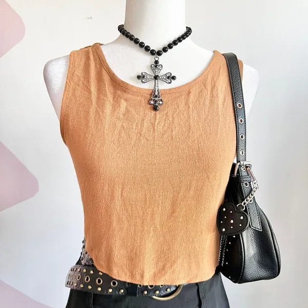 Brown‎ Tank Top, Clean Girl, Earthy, Minimalist, Model Off Duty, Small - Image 2