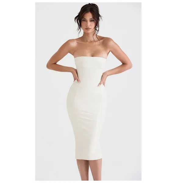 NEW House of CB Camilla Ivory Vegan Leather Strapless Dress Size XS - Image 2