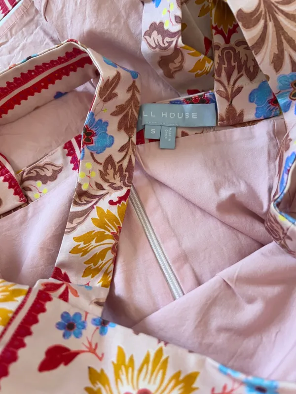 Hill house home The Iris Dress Floral Stripe Midi Dress in Peach Pink, S - Image 4