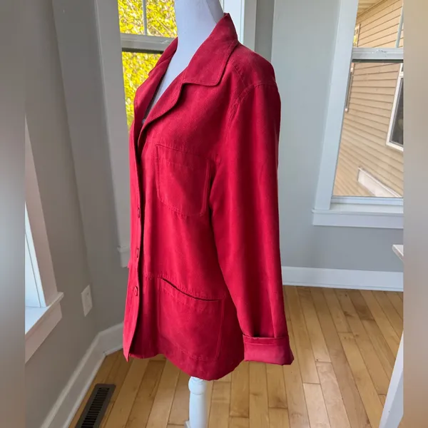 Vintage Coaco Red Faux Suede Chore Coat Utility Jacket Fully Lined Size Small - Image 3