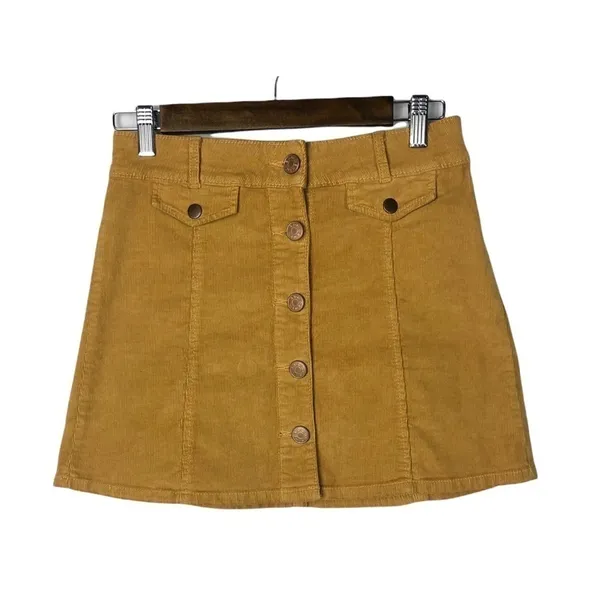 Urban Outfitters BDG Mustard Marigold Yellow Button Down Corduroy Mini Skirt 0‎ - Image 2