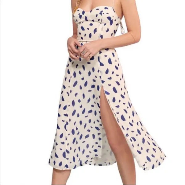 Reformation Juliette Slit Midi Dress in Dalmatian White‎ Blue Size 6 - Image 2