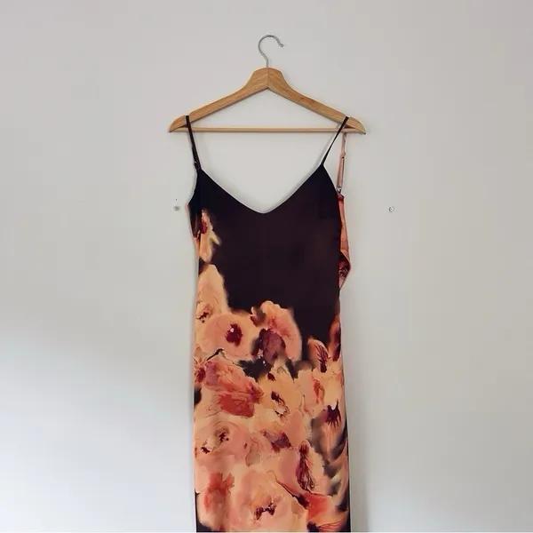 House of CB Mariamma Dark Brown Floral Printed Satin Maxi Dress - Image 12