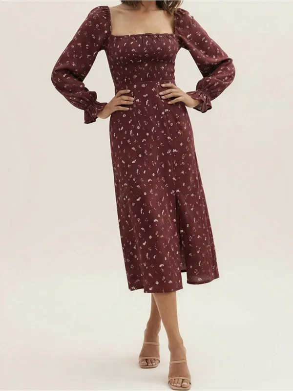 HOUSE OF CB Falabella Floral Midi Dress, Burgundy, XS - Image 3
