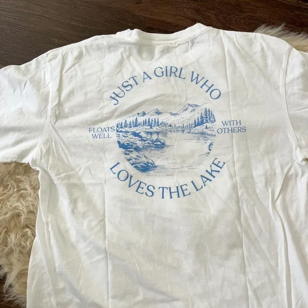 NWT White Cotton Ivy & Cloth Just A Girl Who Loves The Lake (Back Print) T-shirt - Image 3