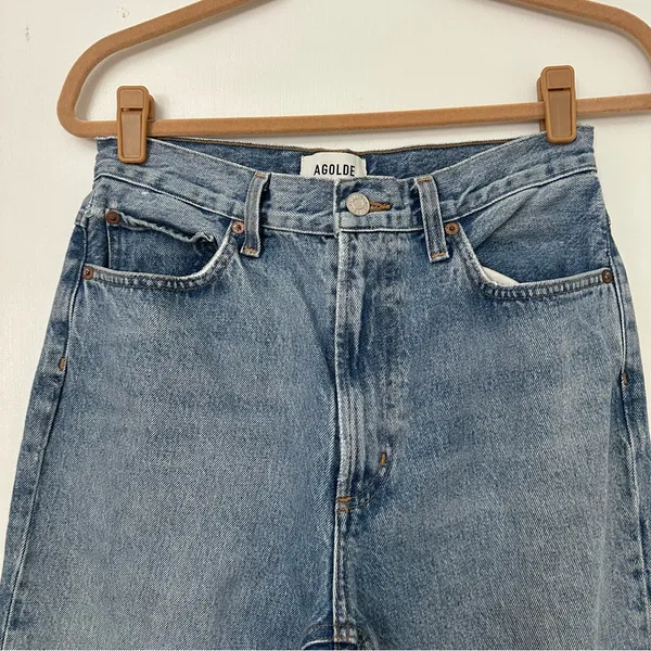 Agolde Leena Baby Flare Raw Hem Jeans Women’s 28 Blue - Image 3
