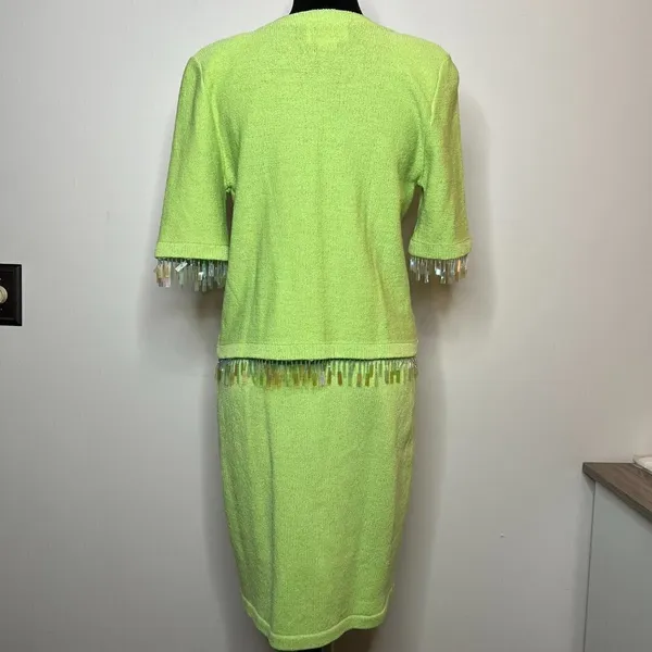 Vintage Liz Sheldon Ltd Lime Green‎ Skirt and Sweater Set w/ Jewel Tassel Detail - Image 11