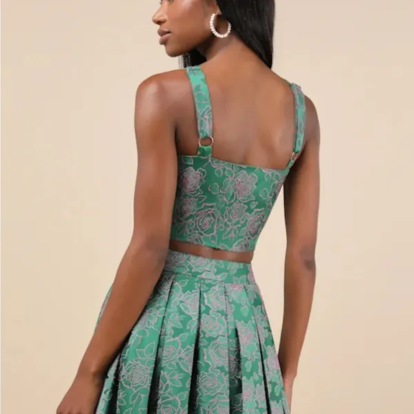 NEW Lulus Pink Green Floral Bustier Crop Blouse Top‎ Size M - Image 3