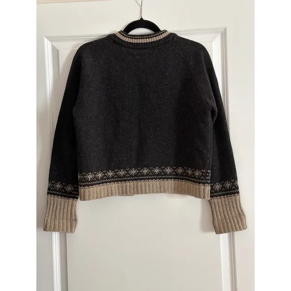 Vintage 90s Free People 100% Wool Fair Isle Nordic Zip Cardigan Sweater M - Image 4