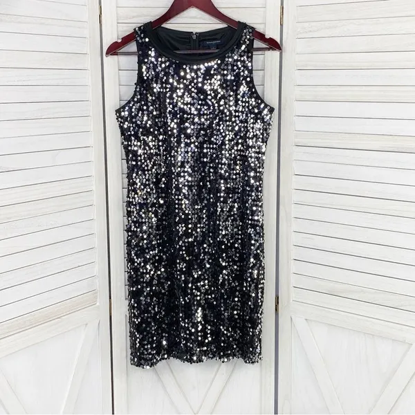 Banana Republic‎ Sequin Sleeveless Shift Party Cocktail Dress Silver Black 2 - Image 7