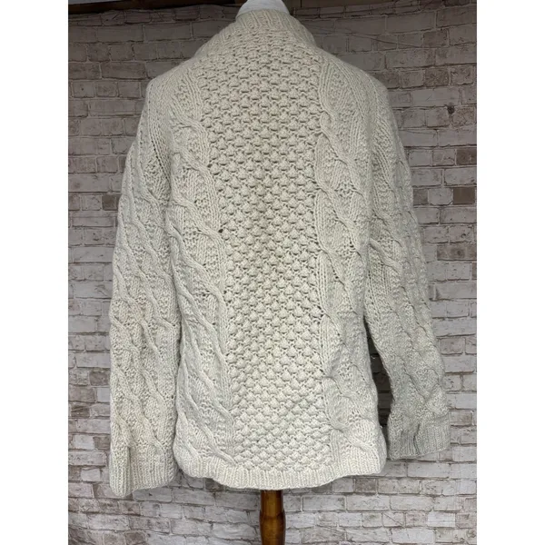 Vtg Hand Knits Cable Sweater Cream Irish Wool Aran Fisherman M - Image 3