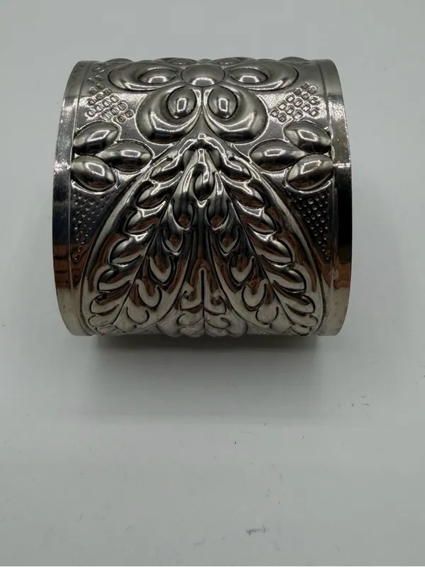 Vintage Silver Tone Repousse Floral Wide Cuff Bracelet Boho Statement - Image 3