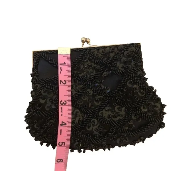 Vintage black beaded formal purse evening bag special occasion Holiday party - Image 11