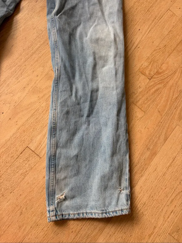 Zara Straight Jeans Womens 10 Blue Light Wash Distressed Fringe Hem Denim - Image 4