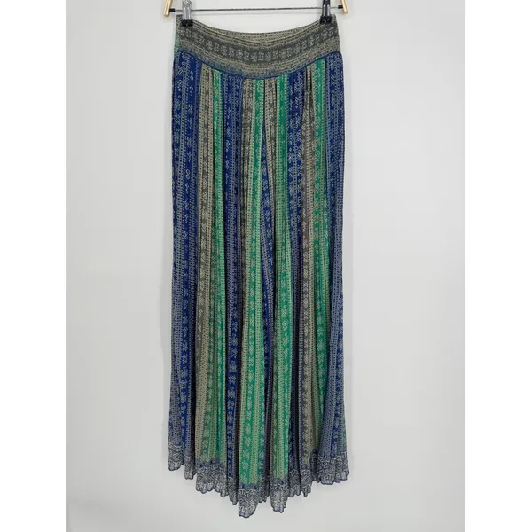 Free People Palazzo Pants Small Blue Green Geometric Boho Festival Wide Leg - Image 6