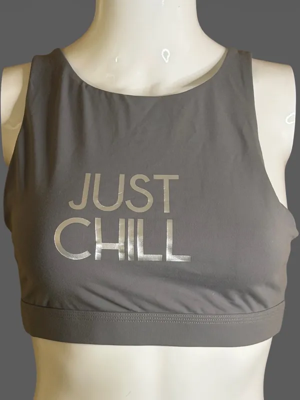 aerie Grey 'JUST CHILL' High-Neck Sports Bralette - Image 4