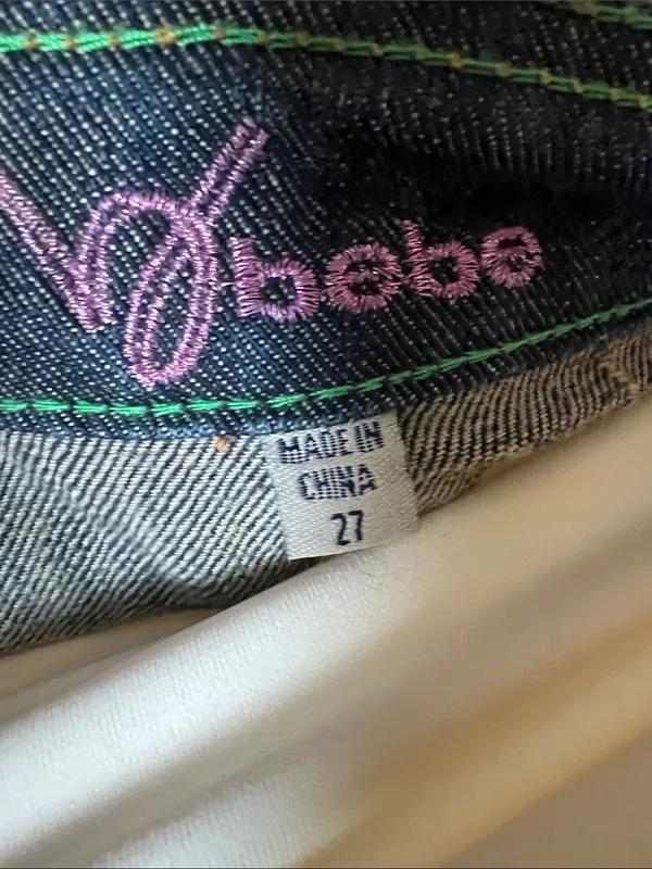 bebe vintage long denim skirt beaded Logo Dark raw edging Denim button fly - Image 3