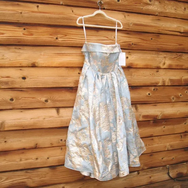 MAC DUGGAL 20726 Light Blue Strapless Brocade Midi Dress with Pockets Size 2 - Image 9