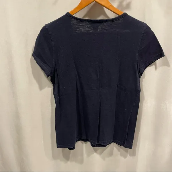 Cute vintage 80’s-90’s cottagecore white lace buttons appliqué navy top - Image 4