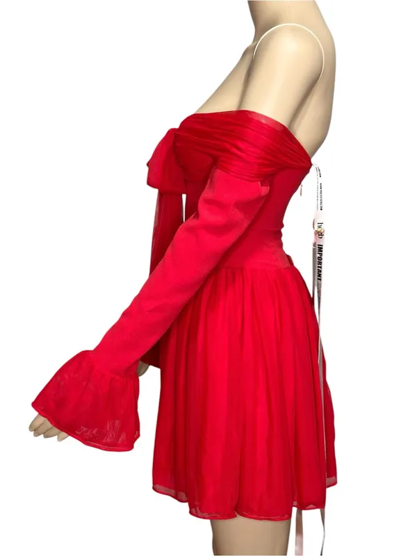 HOUSE OF CB Alana Off-Shoulder Mesh Mini Dress, Red, XS - Image 7