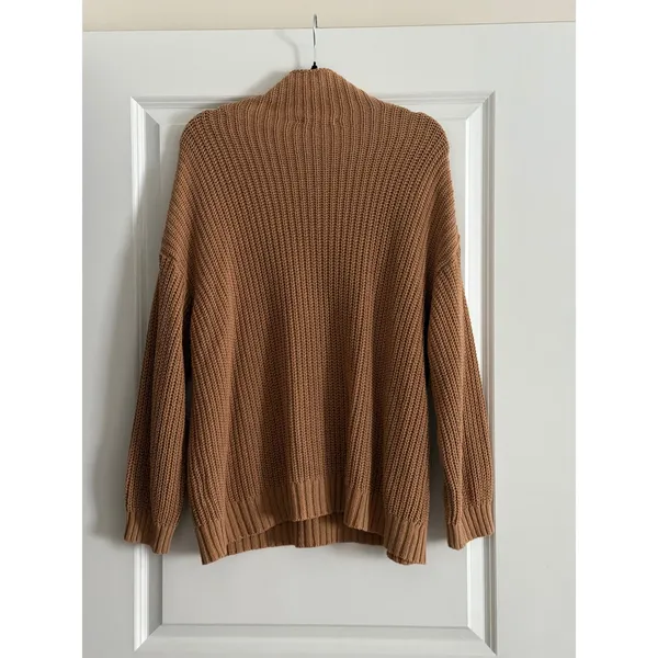American Eagle Tan Brown Chunky Mock Neck Sweater Shaker Knit Oversized XS/S - Image 3