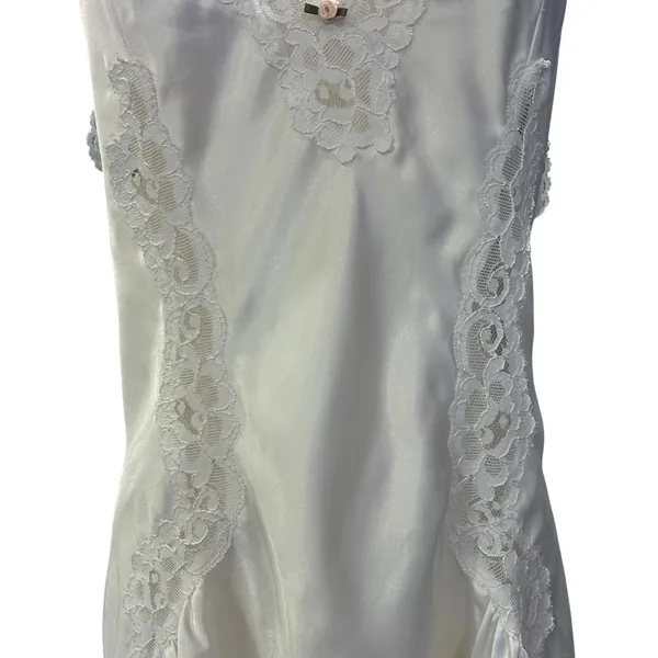 Vtg Val Mode Lingerie Baby Doll Fairy Party 80's White Lace Slip Dress USA Satin - Image 4