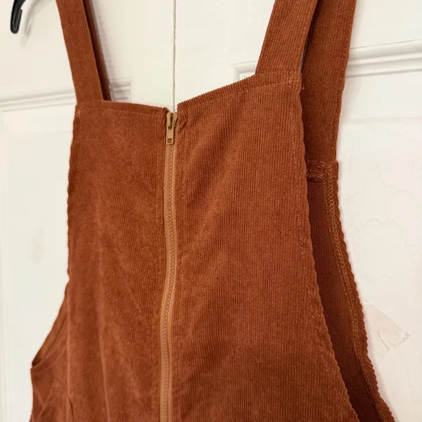 Romwe Rust Brown Corduroy Front Zip-Up Mini Overall Dress - Image 7