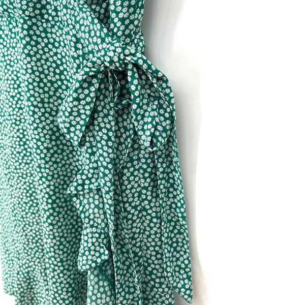 Abercrombie & Fitch Green Floral Wrap‎ Mini Dress Ruffle Daisy Medium EUC - Image 3