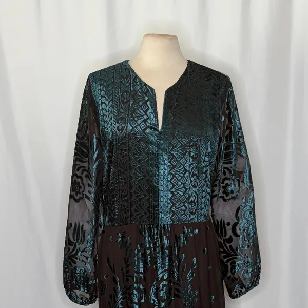 SOFT SURROUNDINGS‎ Floral Velvet Dimora Maxi Dress Teal Brown Burnout X-Large - Image 3