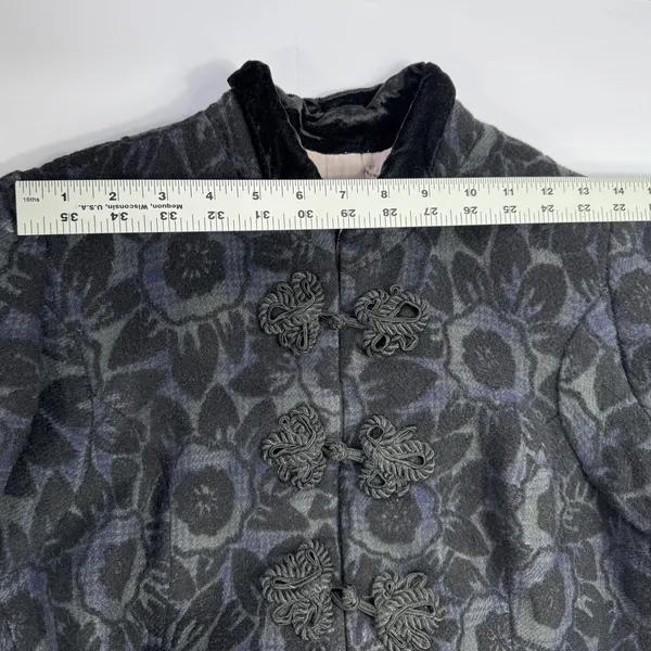 Custom Black Jacquard Long Coat Womens Medium Goth Wool Maxi Overcoat Witchy VTG - Image 9