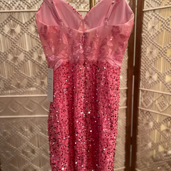 Elegant Pink Velvet Sequin Mini Dress - Image 7