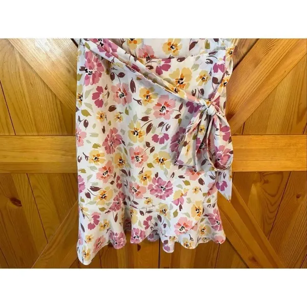 Sadie & Sage Cream Pink Floral Short Sleeve Faux Wrap Mini Dress Size Small (746 - Image 3