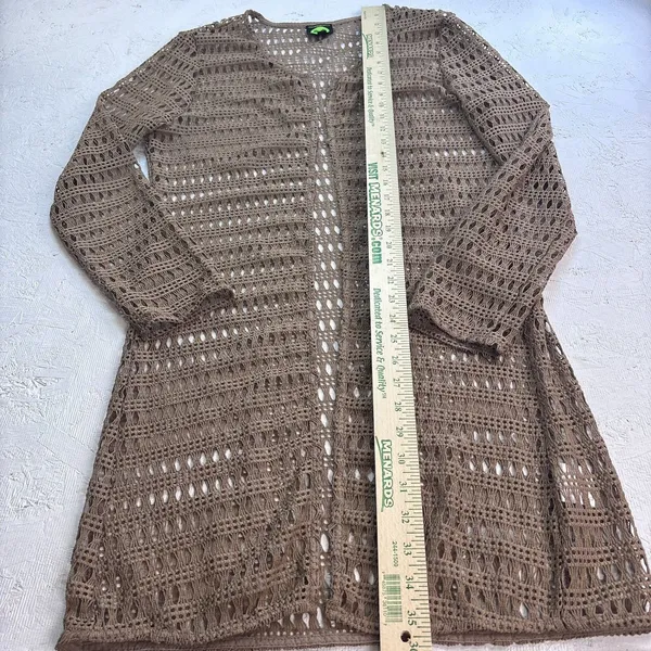 Tunnel Vision Women's XXL Crochet Duster Open Cardigan Taupe Boho Long Sleeve - Image 13