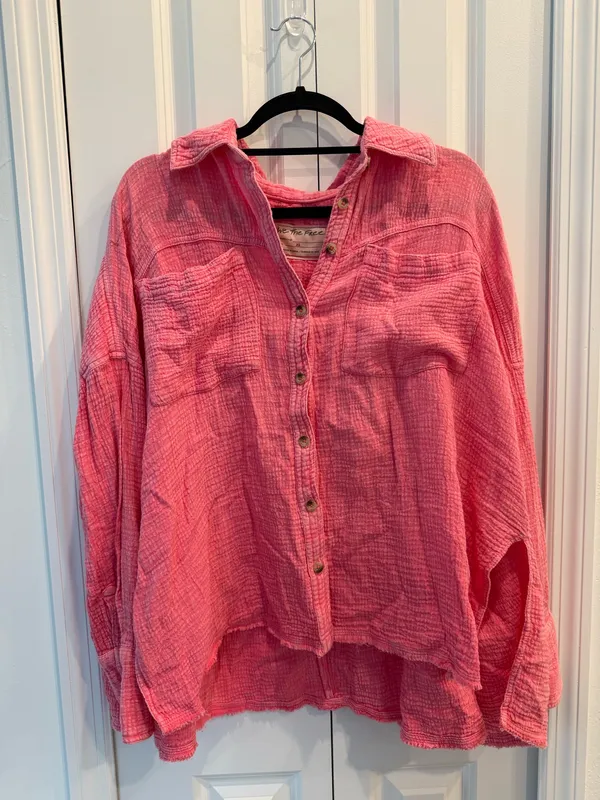 Free People Cardiff Cotton Gauze Button-up Shirt In Pinky Promise - Image 2