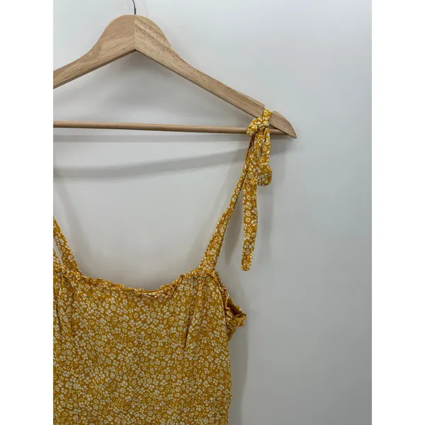 Bardot‎ Yellow Microfloral Tie Strap Ruffle Mini Dress Women Size 4 XS FI19 - Image 6