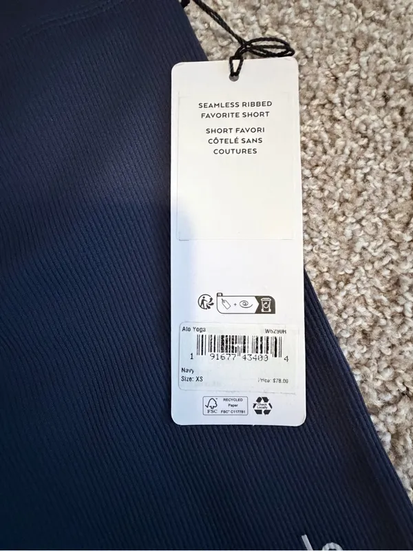Alo seamless ribbed favorite shorts 5" inseam size xs in navy NWT - Image 7