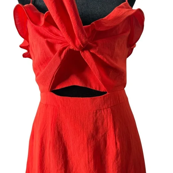 Red Ruffle Mini Dress Cutout Tie Front Size M Party Flirty Bachelorette Cocktail - Image 3