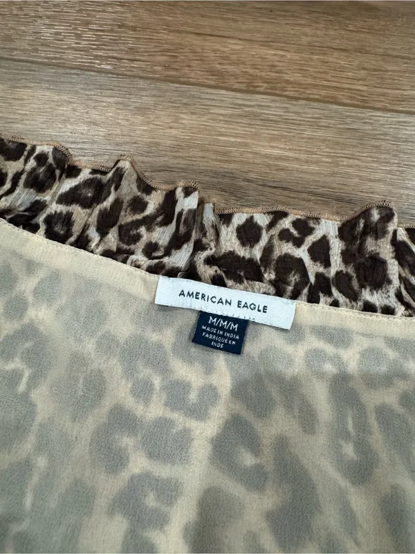 AMERICAN EAGLE Y2k Western Leopard Print Peplum Tie-front Blouse | Size Medium - Image 2