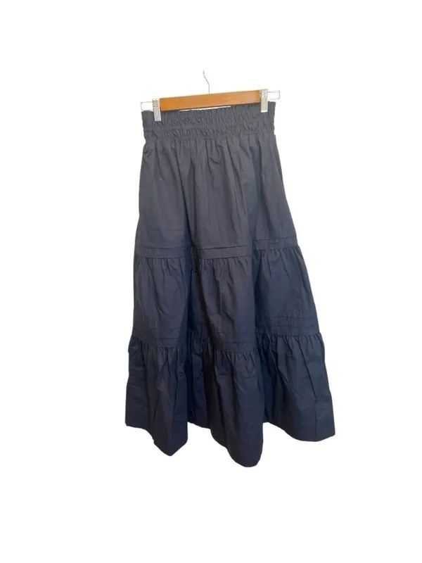 Quince Womens 100% Organic Cotton Poplin Tiered Maxi Skirt Navy XS Boho NWT - Image 5