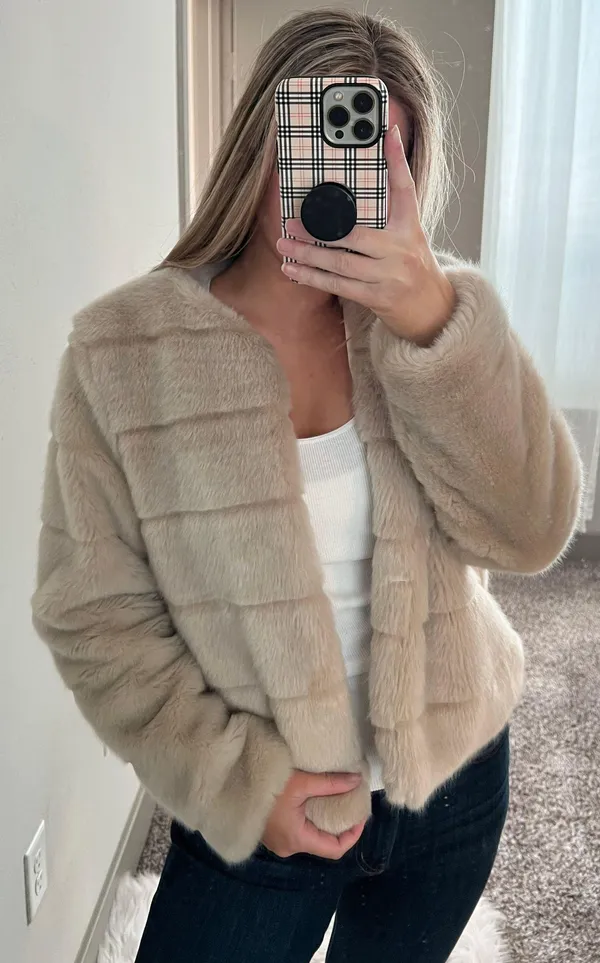 Faux Fur Jacket Tan - Image 4
