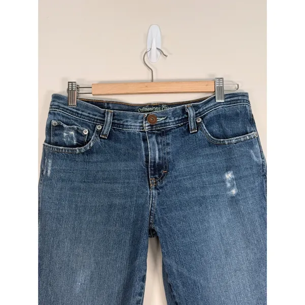 American Eagle‎ Favorite Fit Flare Jeans Medium Wash Distressed 6 Reg 100 Cotton - Image 2